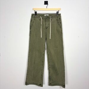 PAIGE Carley Wide Leg Pants Olive Green Drawstring Waist Trouser Size 26